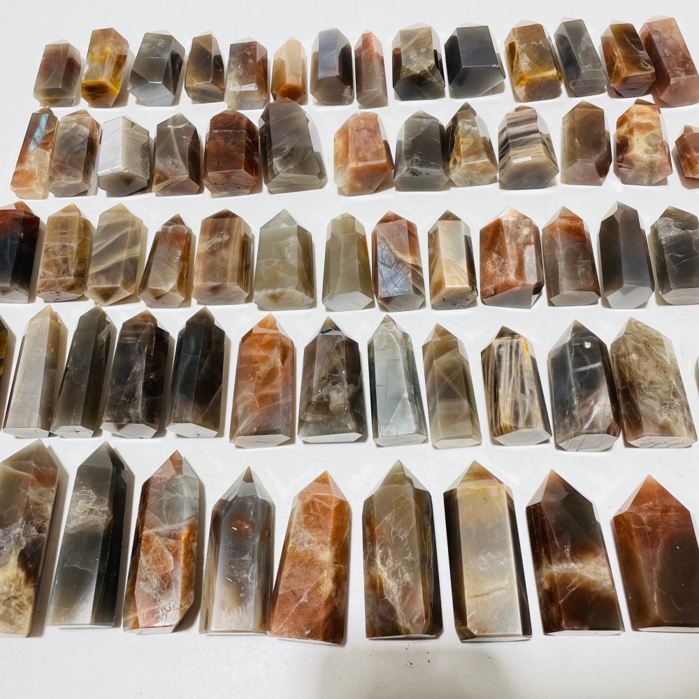 64 Pieces Black Rainbow Sun Stone With Hematite Points -Wholesale Crystals