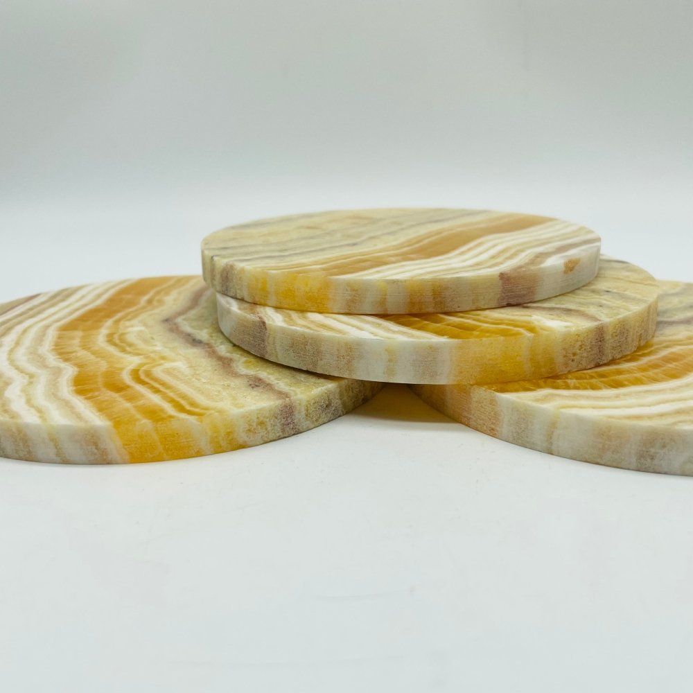Yellow Calcite Round Coaster Slab Wholesale -Wholesale Crystals