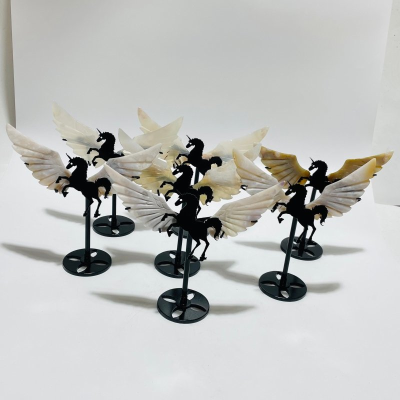 7 Pairs Beautiful Agate Small Pegasus Wing Carving With Stand -Wholesale Crystals