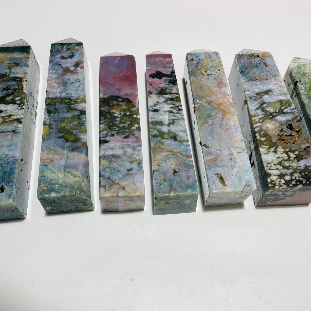 7 Pieces Large Ocean Jasper Four-Sided Tower Points -Wholesale Crystals