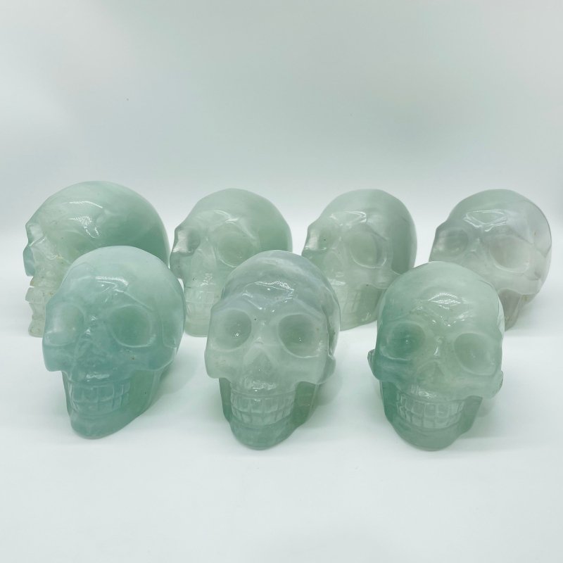 7 Pieces Light Color Fluorite Halloween Skull Carving -Wholesale Crystals