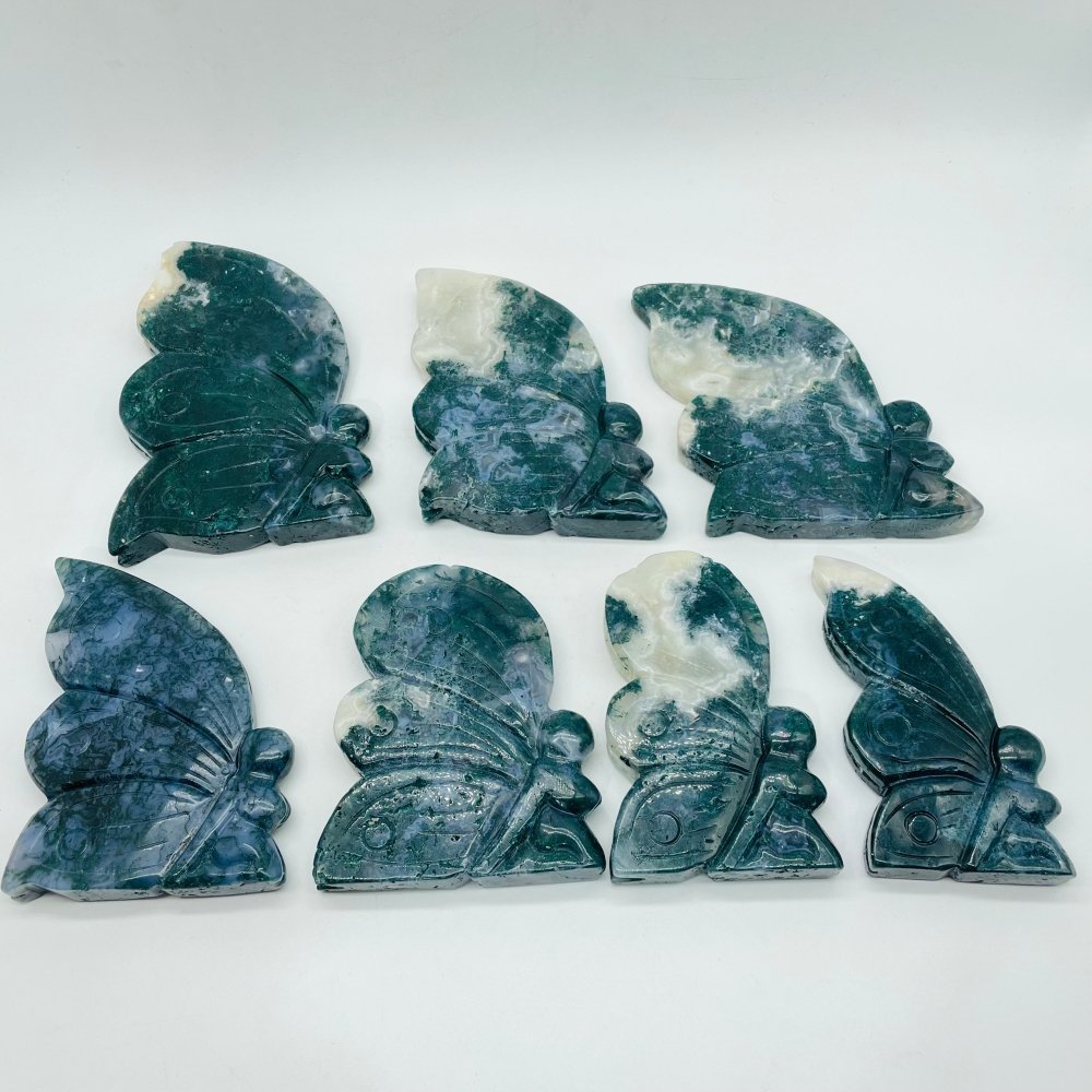 7 Pieces Moss Agate Butterfly Fairy Carving -Wholesale Crystals