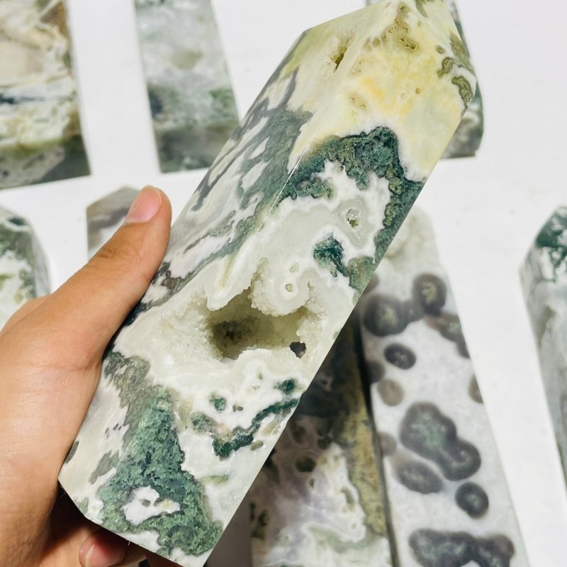 10 Pieces Large Moss Agate Druzy Four-Sided Points -Wholesale Crystals