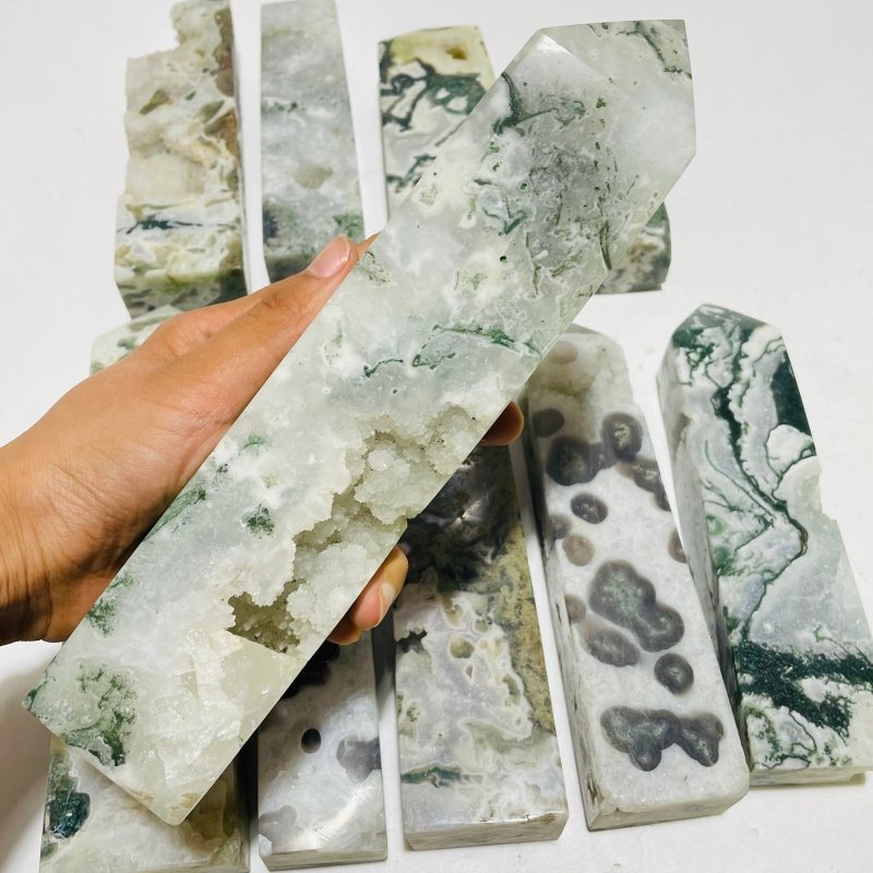 10 Pieces Large Moss Agate Druzy Four-Sided Points -Wholesale Crystals
