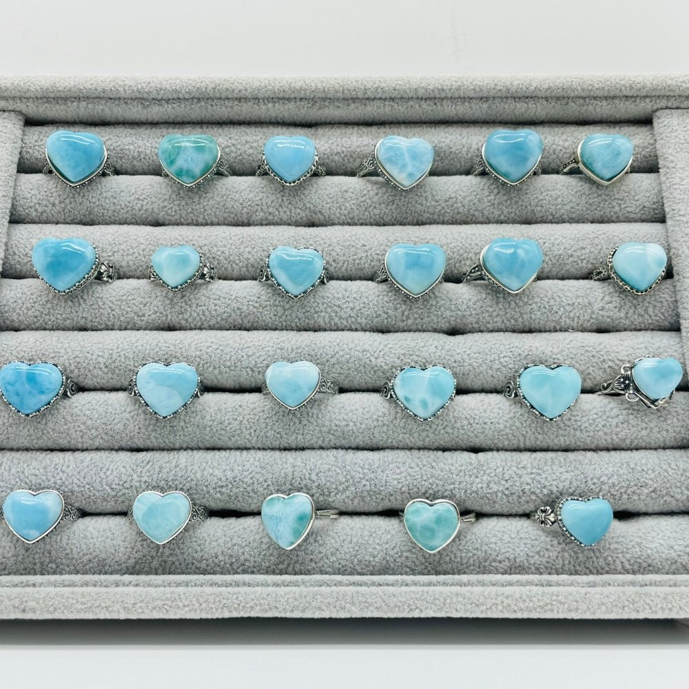 23 Pieces Beautiful Larimar Different Styles 925 Sterling Silver Heart Rings Wholesale -Wholesale Crystals