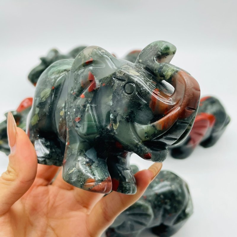 8 Pieces Africa Blood Stone Elephant Animal Carving - Wholesale Crystals