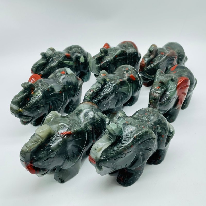 8 Pieces Africa Blood Stone Elephant Animal Carving - Wholesale Crystals