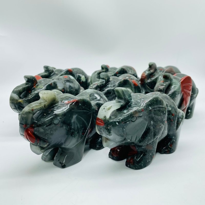 8 Pieces Africa Blood Stone Elephant Animal Carving - Wholesale Crystals