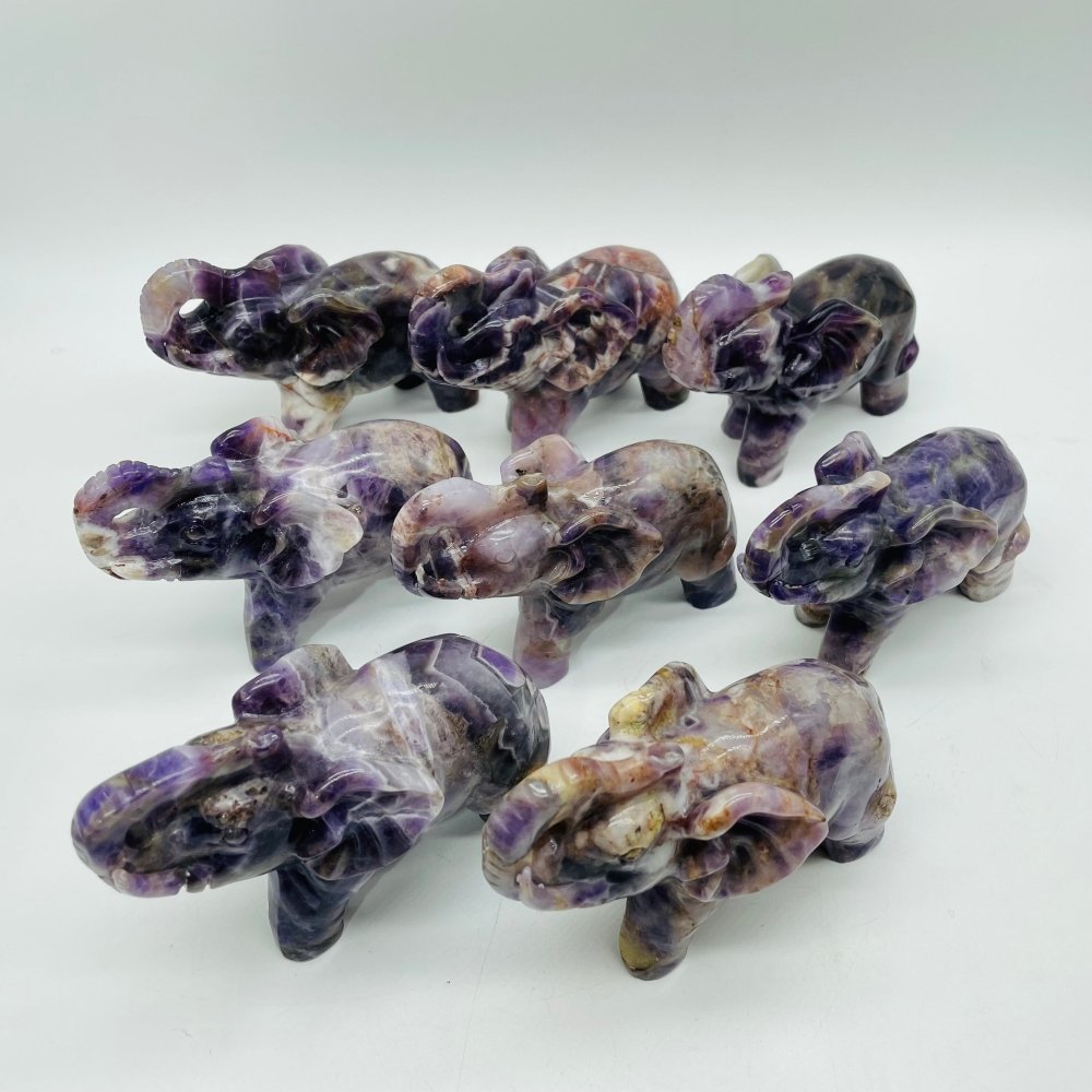 8 Pieces Beautiful Chevron Amethyst Elephant Carving -Wholesale Crystals