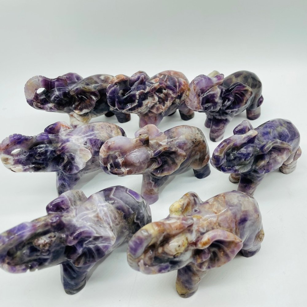 8 Pieces Beautiful Chevron Amethyst Elephant Carving -Wholesale Crystals