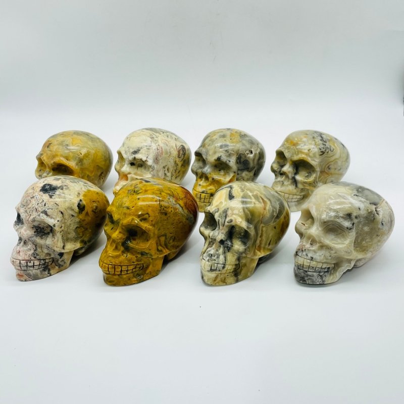 8 Pieces Beautiful Crazy Agate Skull Carving -Wholesale Crystals