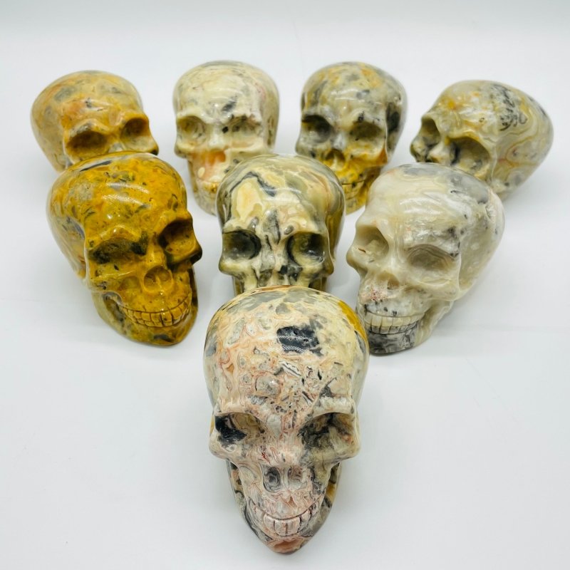 8 Pieces Beautiful Crazy Agate Skull Carving -Wholesale Crystals