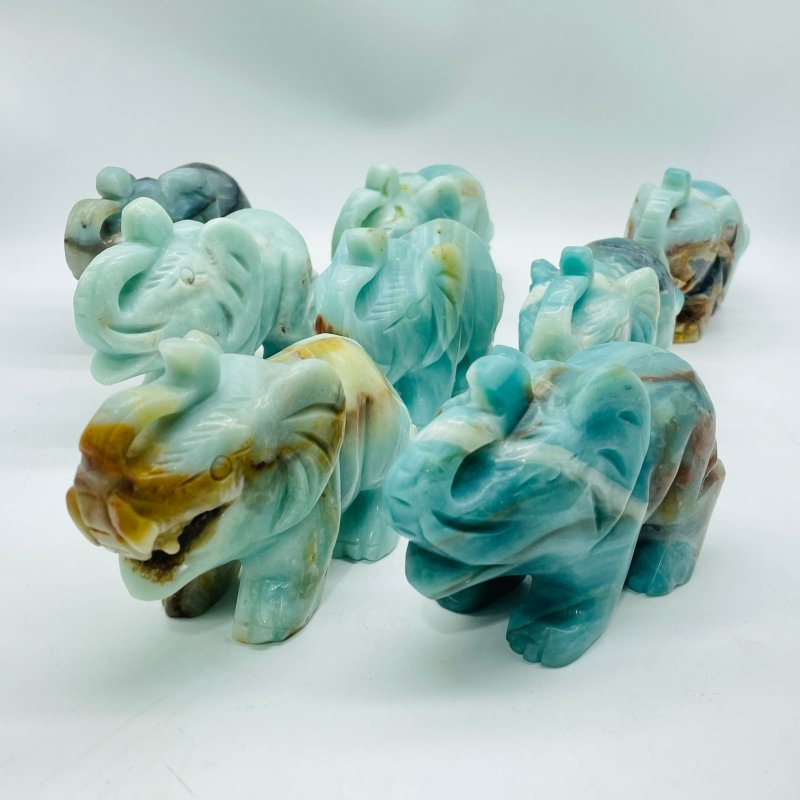 8 Pieces Caribbean Calcite Elephant Carving -Wholesale Crystals