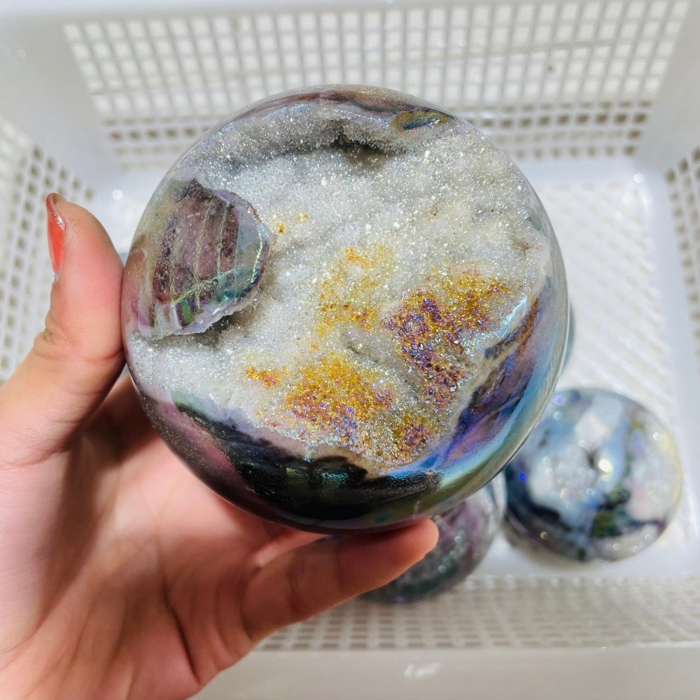 8 Pieces Geode Aura Sphalerite Sphere Ball -Wholesale Crystals