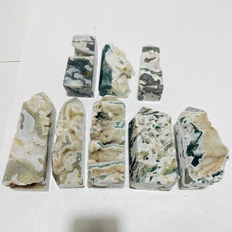 8 Pieces Geode Druzy Moss Agate Tower -Wholesale Crystals