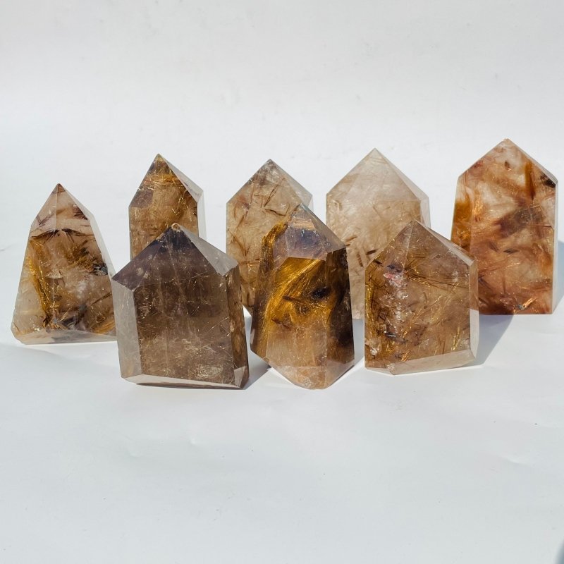8 Pieces High Quality Gold Rutilated Quartz Points -Wholesale Crystals