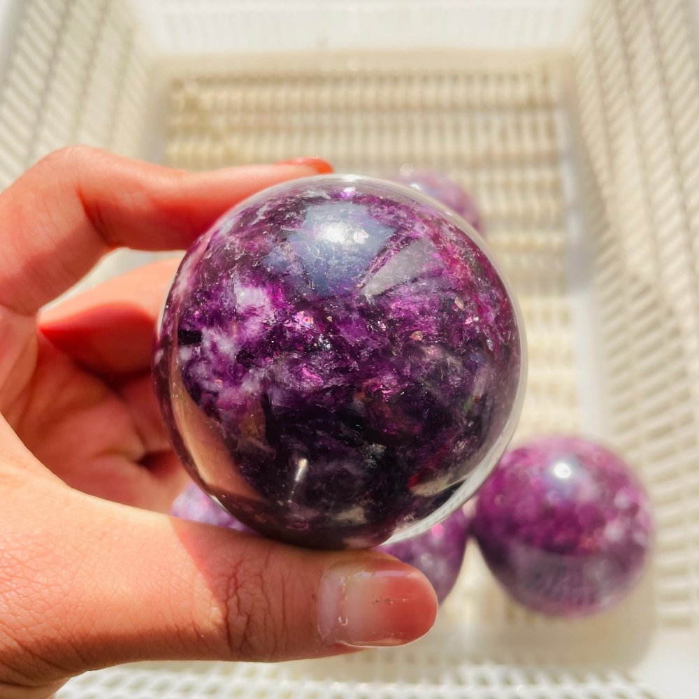 8 Pieces High Quality Spark Lepidolite Spheres -Wholesale Crystals