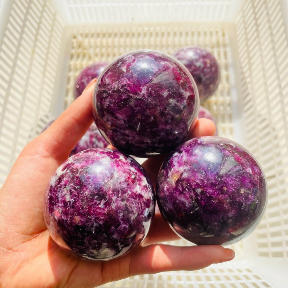 8 Pieces High Quality Spark Lepidolite Spheres -Wholesale Crystals