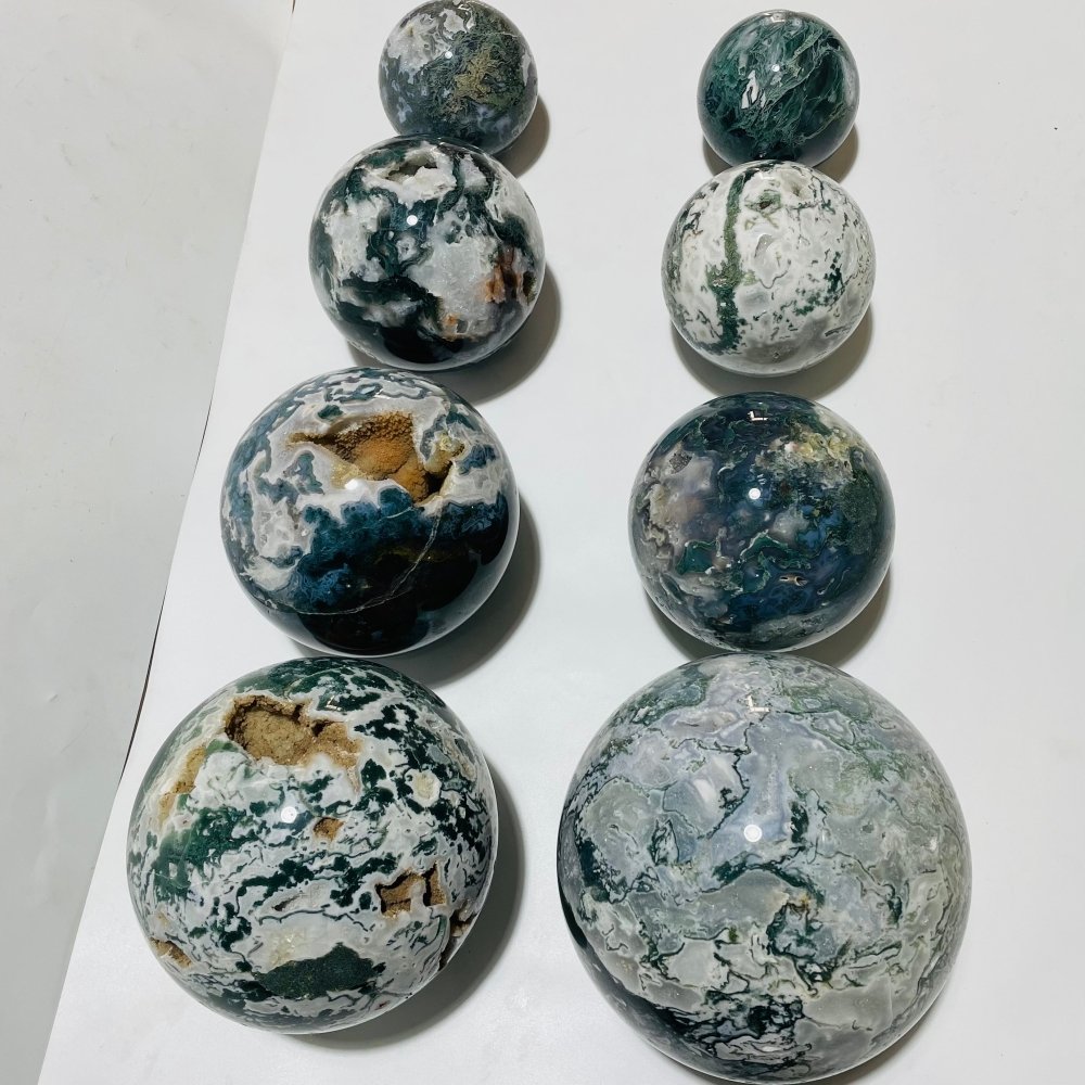 8 Pieces Large Geode Druzy Moss Agate Spheres -Wholesale Crystals