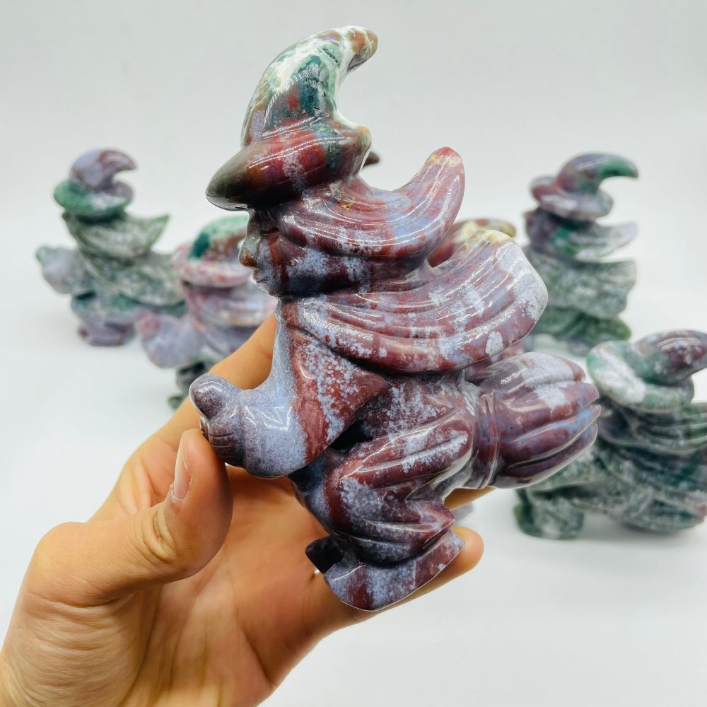 8 Pieces Ocean Jasper Witch Riding A Broom Hand Carving -Wholesale Crystals