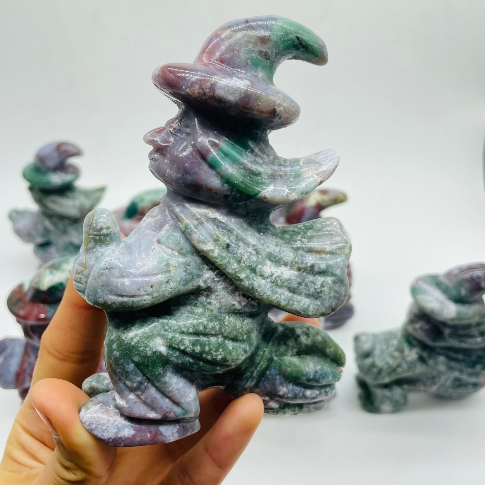 8 Pieces Ocean Jasper Witch Riding A Broom Hand Carving -Wholesale Crystals