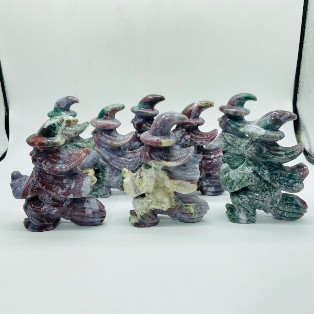 8 Pieces Ocean Jasper Witch Riding A Broom Hand Carving -Wholesale Crystals