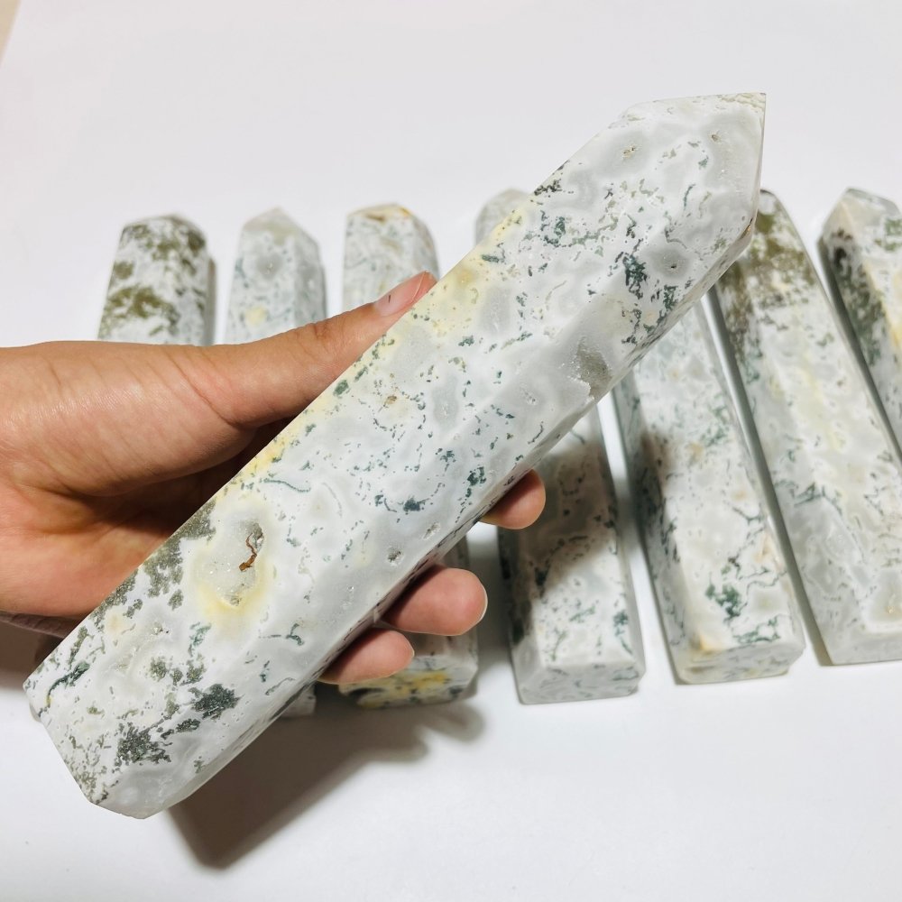 8 Pieces White Moss Agate Tower Points -Wholesale Crystals