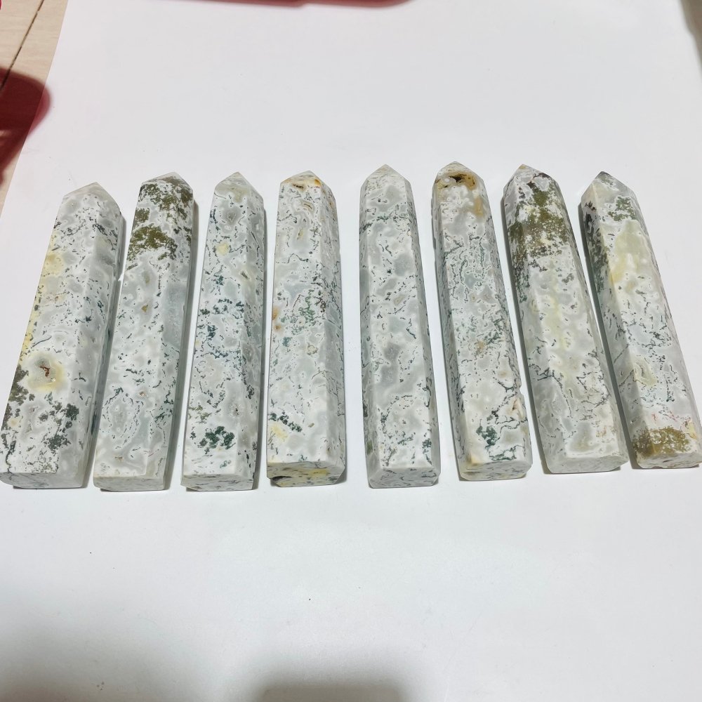 8 Pieces White Moss Agate Tower Points -Wholesale Crystals