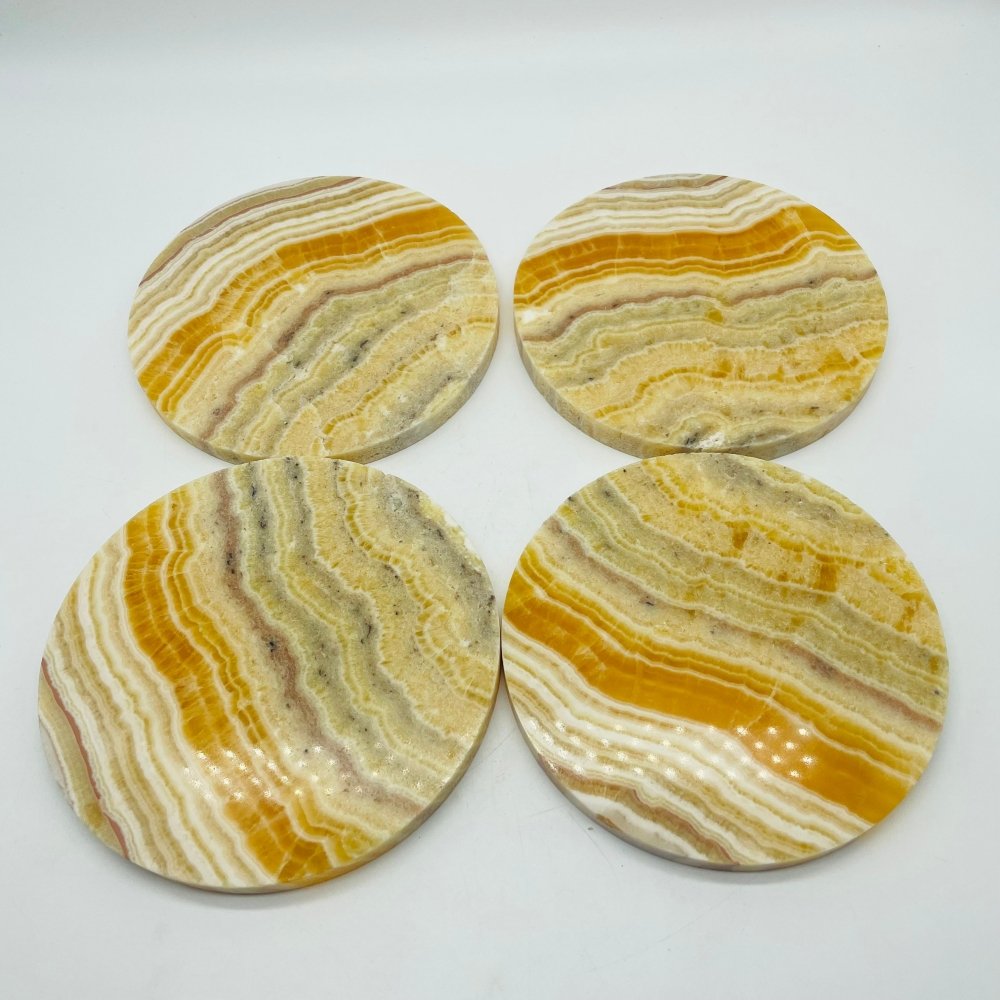 Yellow Calcite Round Coaster Slab Wholesale -Wholesale Crystals