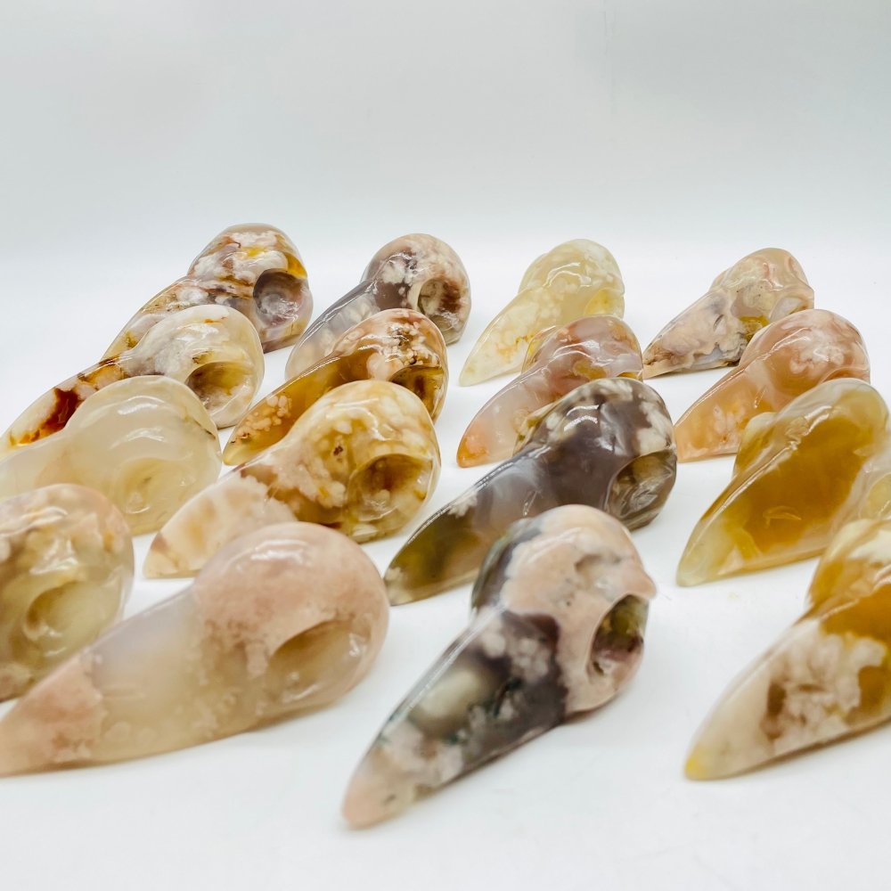 16 Pieces High Quality Sakura Agate Crow Skull Carving -Wholesale Crystals