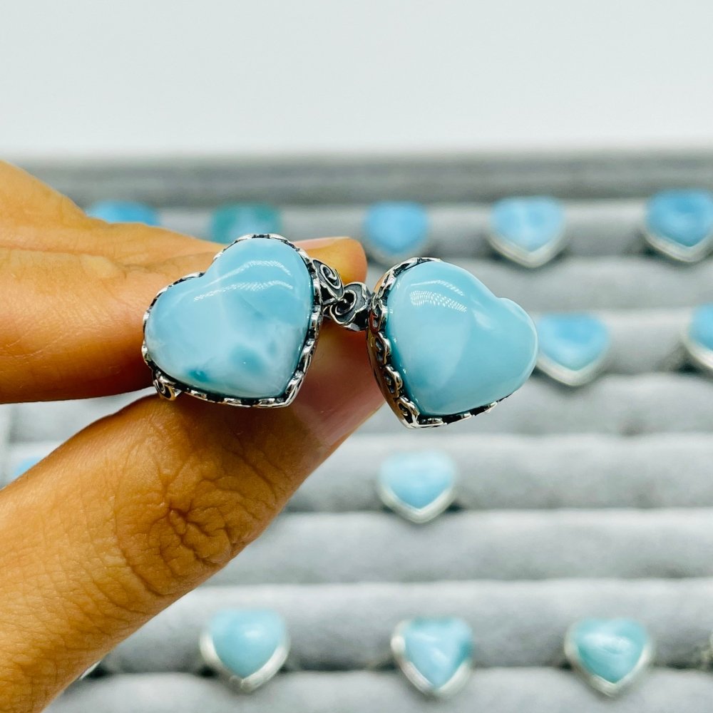 23 Pieces Beautiful Larimar Different Styles 925 Sterling Silver Heart Rings Wholesale -Wholesale Crystals