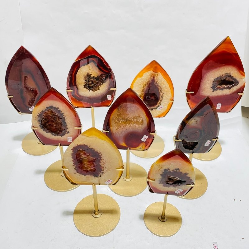 9 Pieces Beautiful Geode Carnelian Druzy Arrow Head With Stand -Wholesale Crystals