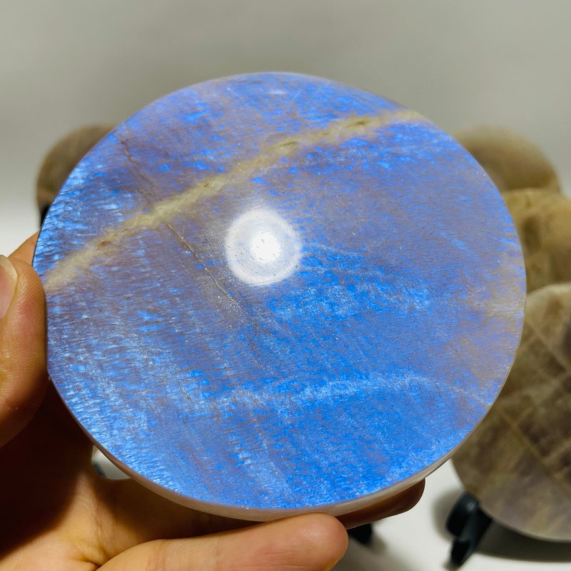 9 Pieces Blue Moonstone Round Plate Home Decoration With Plastic Base -Wholesale Crystals