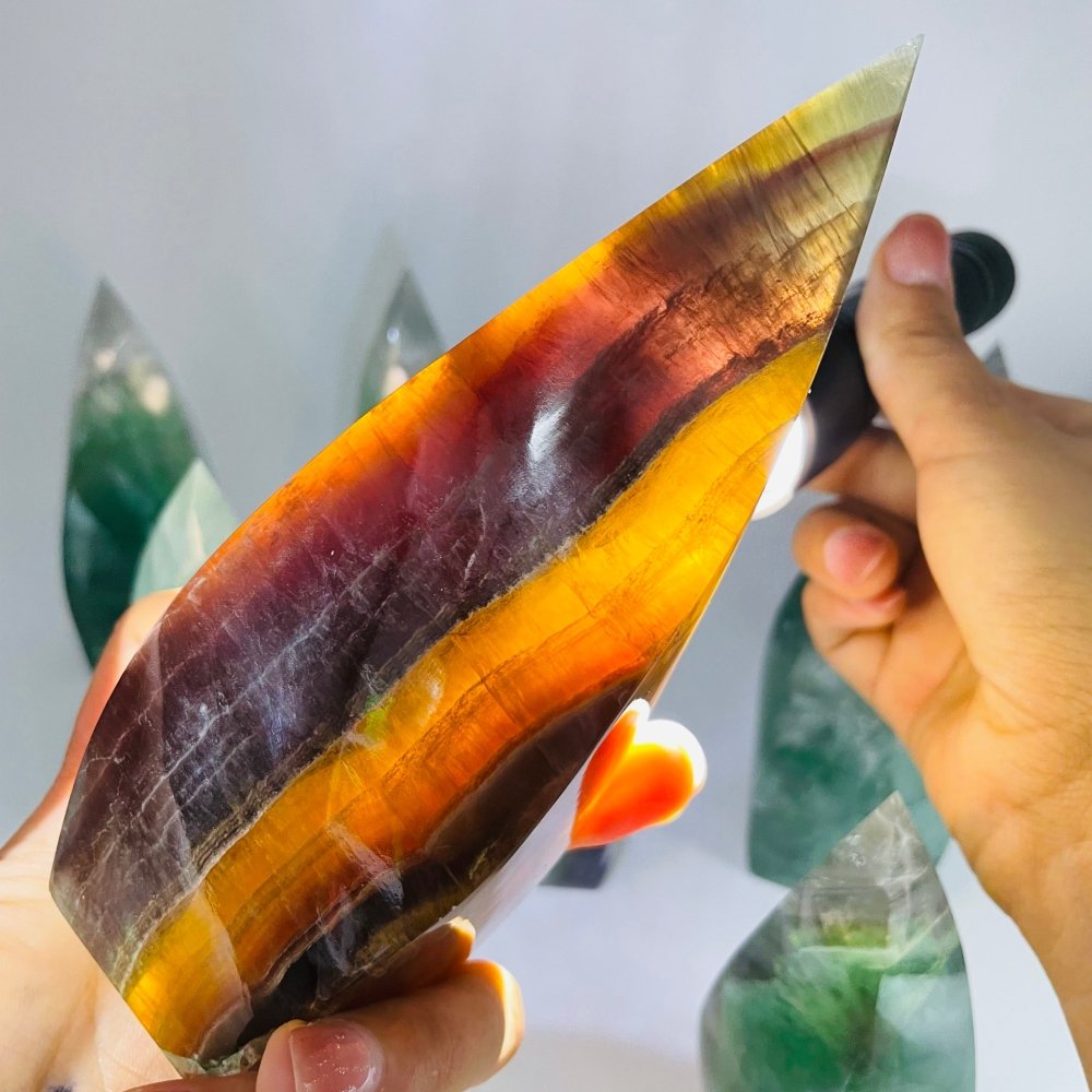 9 Pieces High Quality Large Rainbow Fluorite Flame Mixed Color -Wholesale Crystals