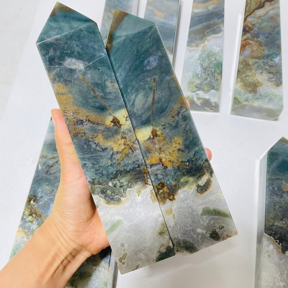 9 Pieces Large Moss Agate Tower Clearance -Wholesale Crystals
