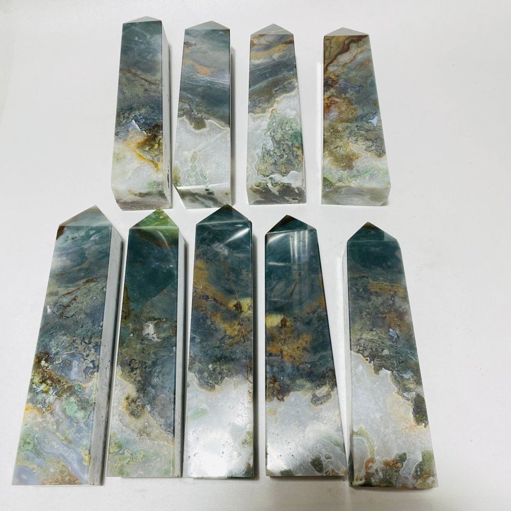 9 Pieces Large Moss Agate Tower Clearance -Wholesale Crystals