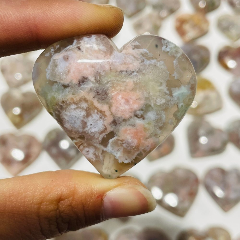 91 Pieces High Quality Sakura Flower Agate Heart -Wholesale Crystals