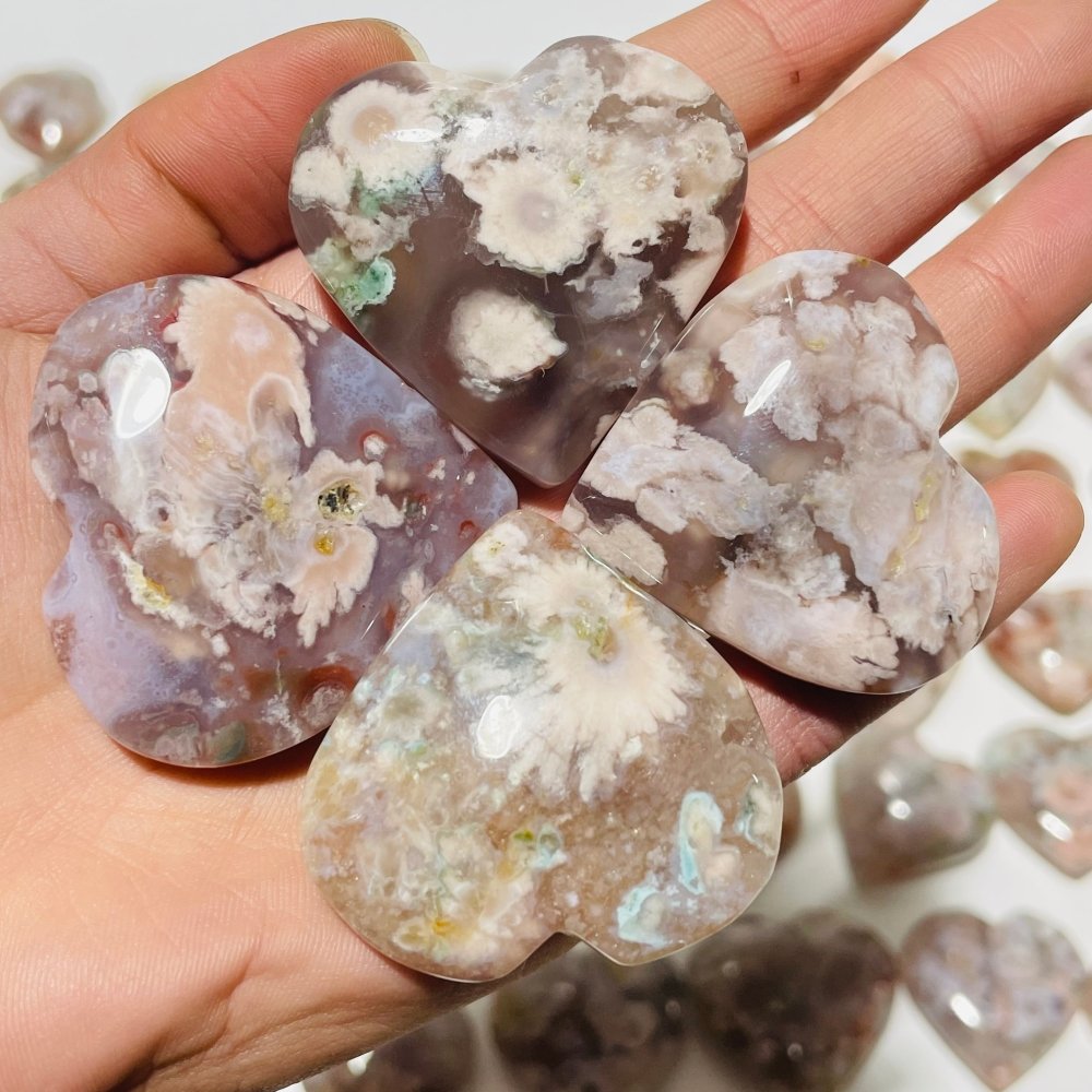 91 Pieces High Quality Sakura Flower Agate Heart -Wholesale Crystals