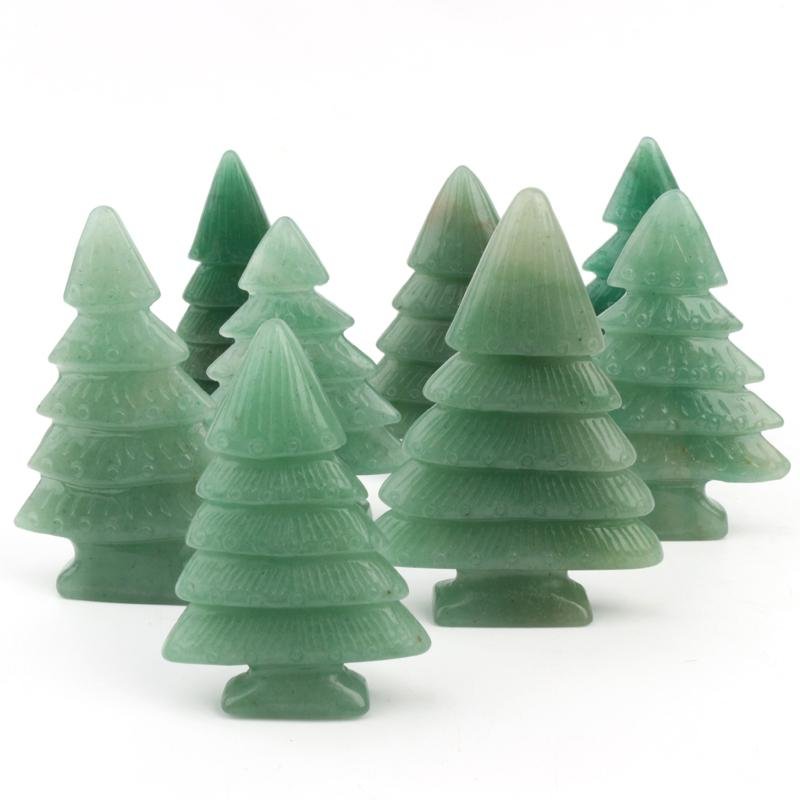 green aventurine polished carved Christmas tree -Wholesale Crystals