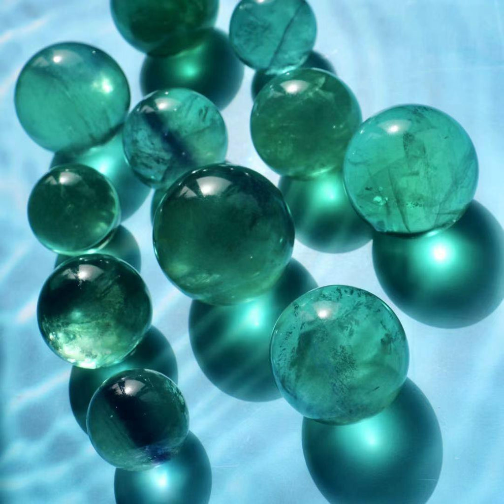 green fluorite crystal spheres with rainbow -Wholesale Crystals