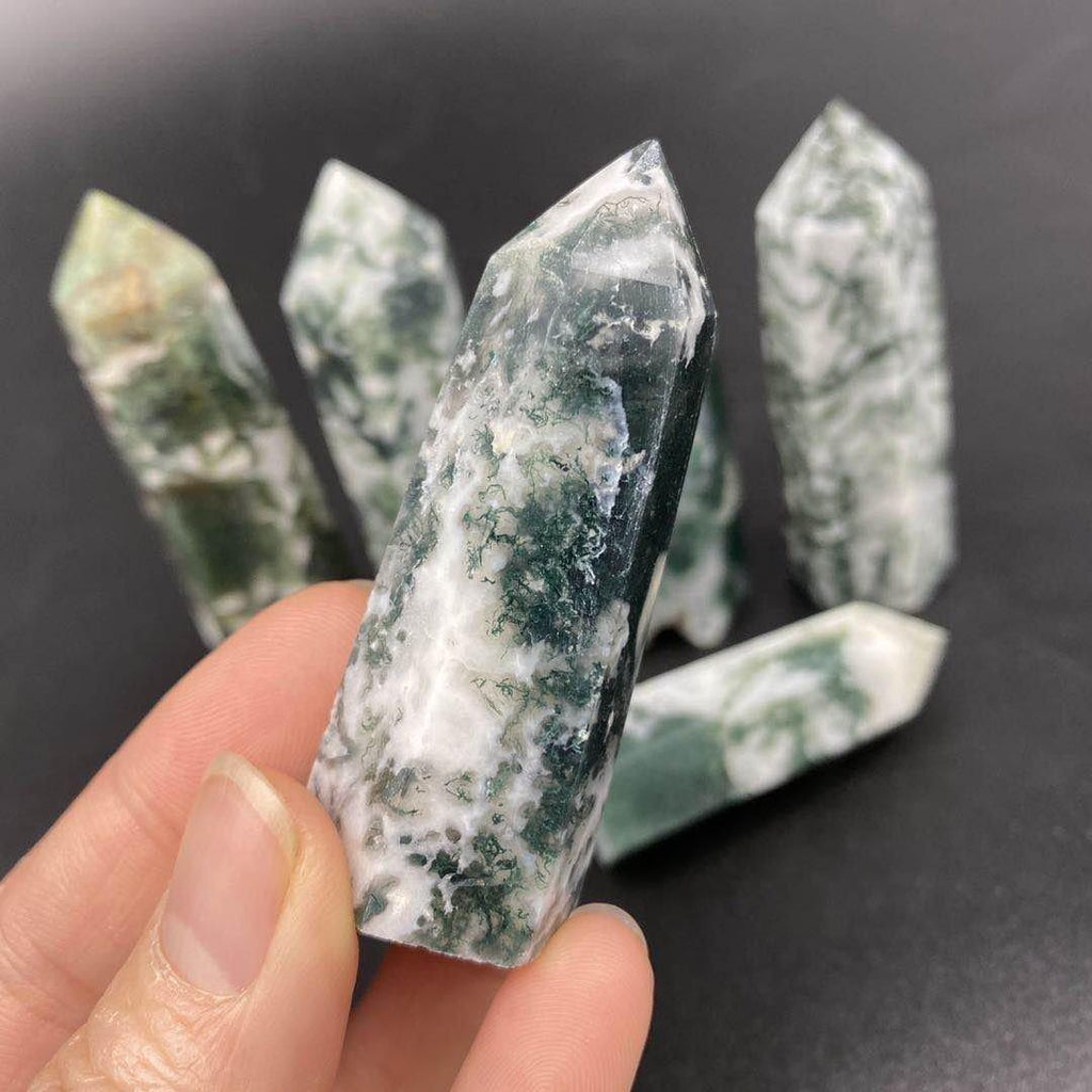 moss agate point -Wholesale Crystals