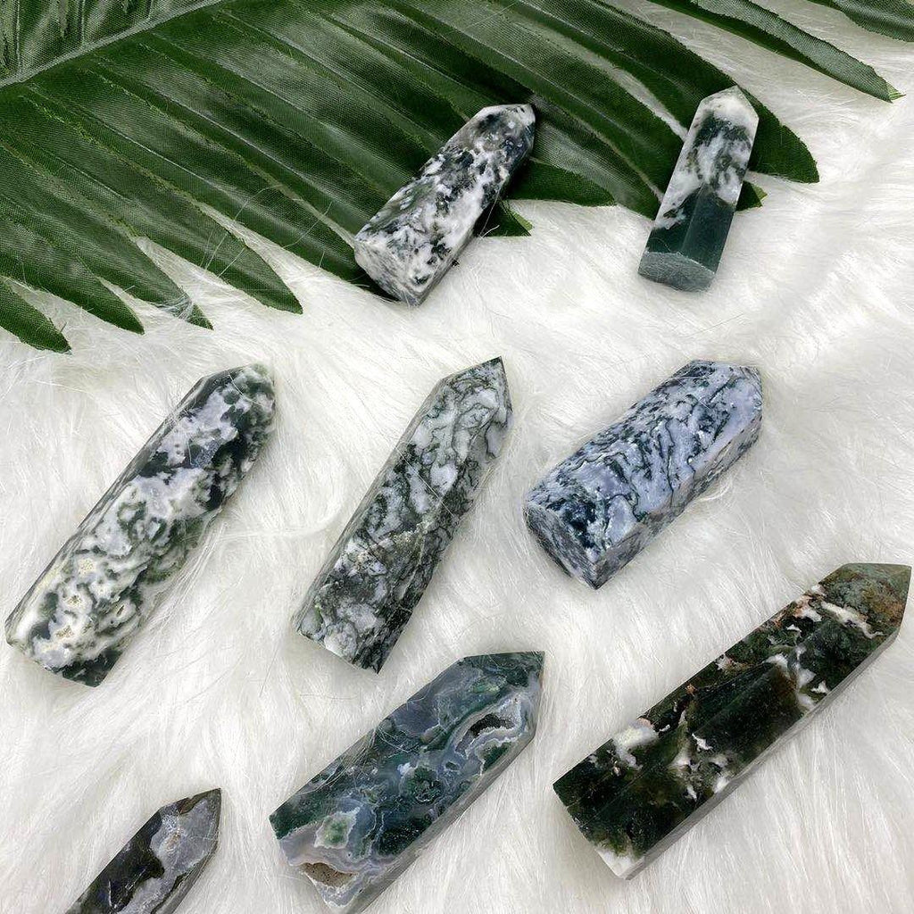 moss agate point -Wholesale Crystals