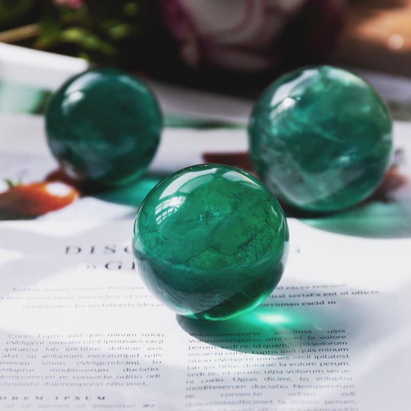green fluorite crystal spheres with rainbow -Wholesale Crystals