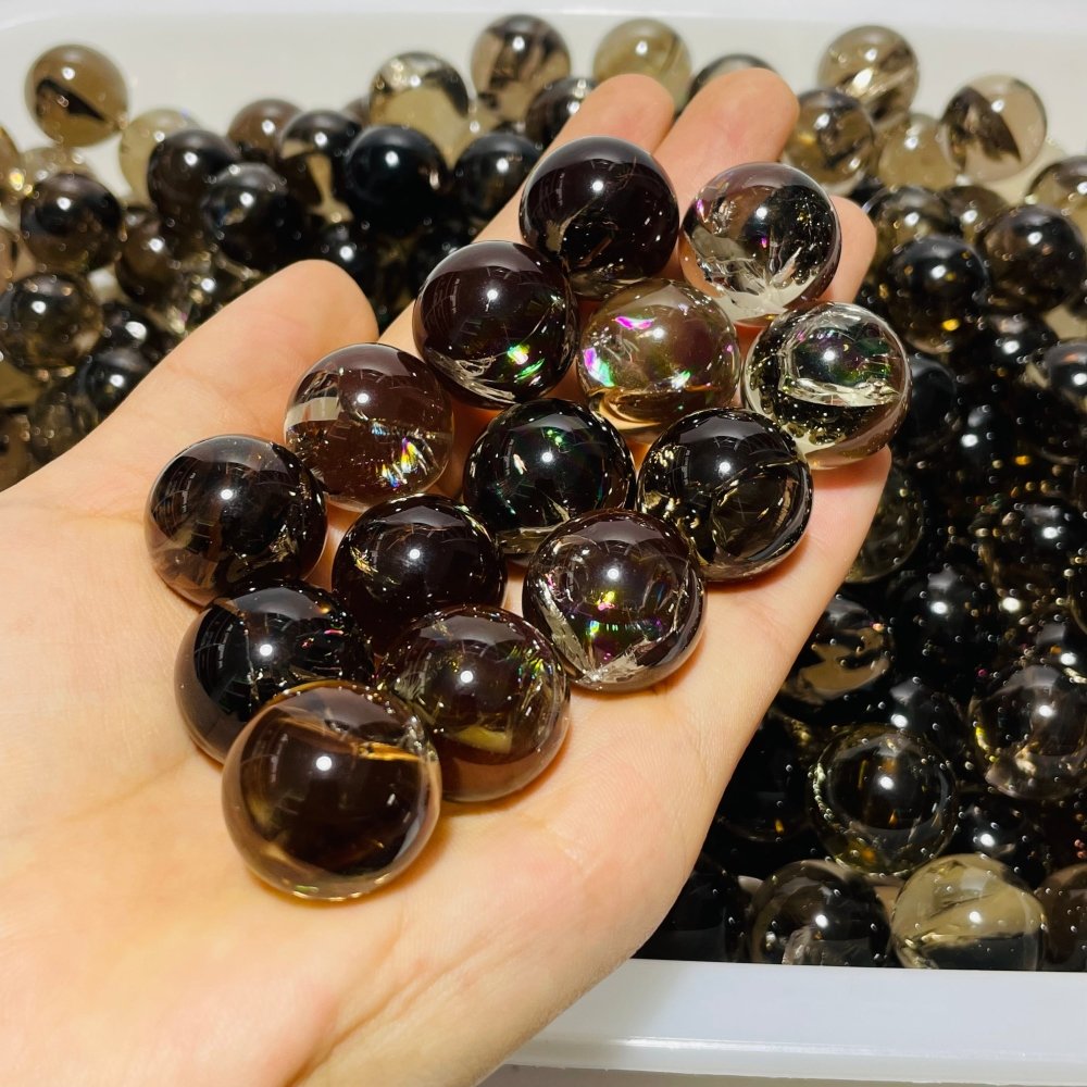 small smoky quartz spheres with rainbow -Wholesale Crystals
