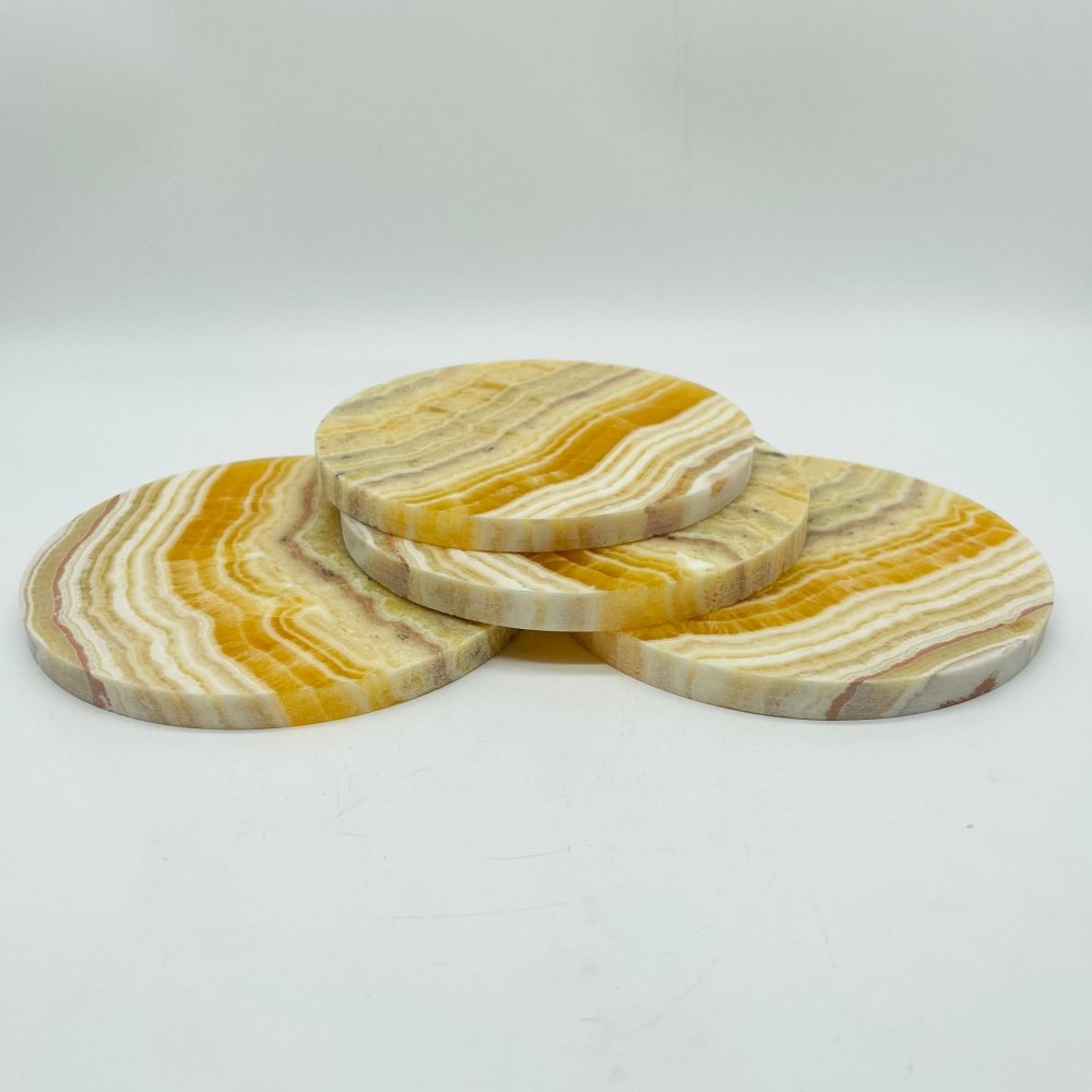 Yellow Calcite Round Coaster Slab Wholesale -Wholesale Crystals
