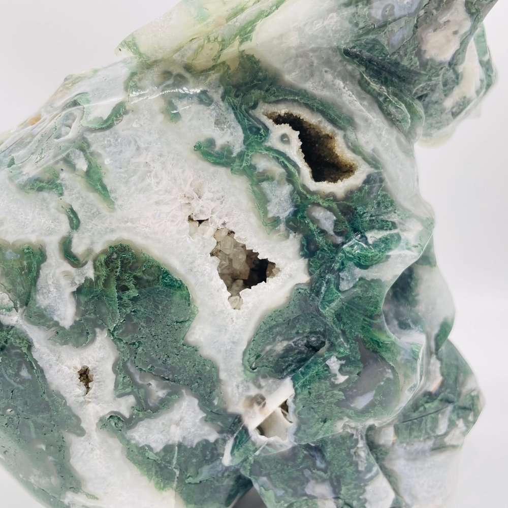 Large Moss Agate Flying Dragon Standing On Skull Carving -Wholesale Crystals
