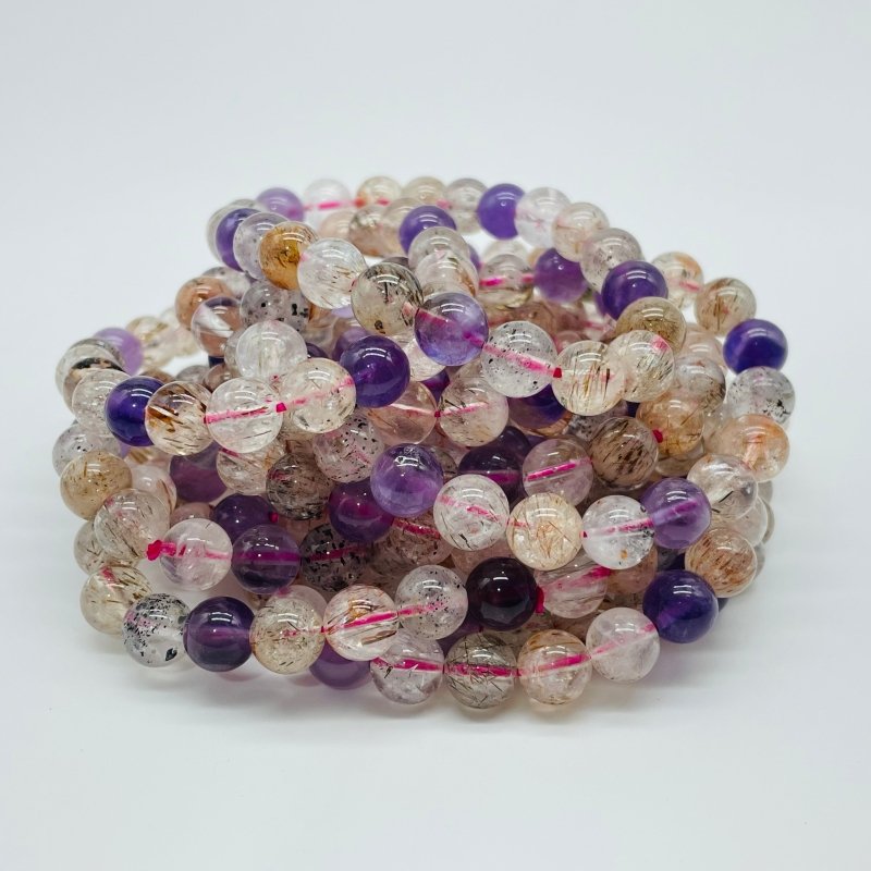 Amethyst Mica Rutile Quartz Mixed Beads Bracelet Wholesale -Wholesale Crystals