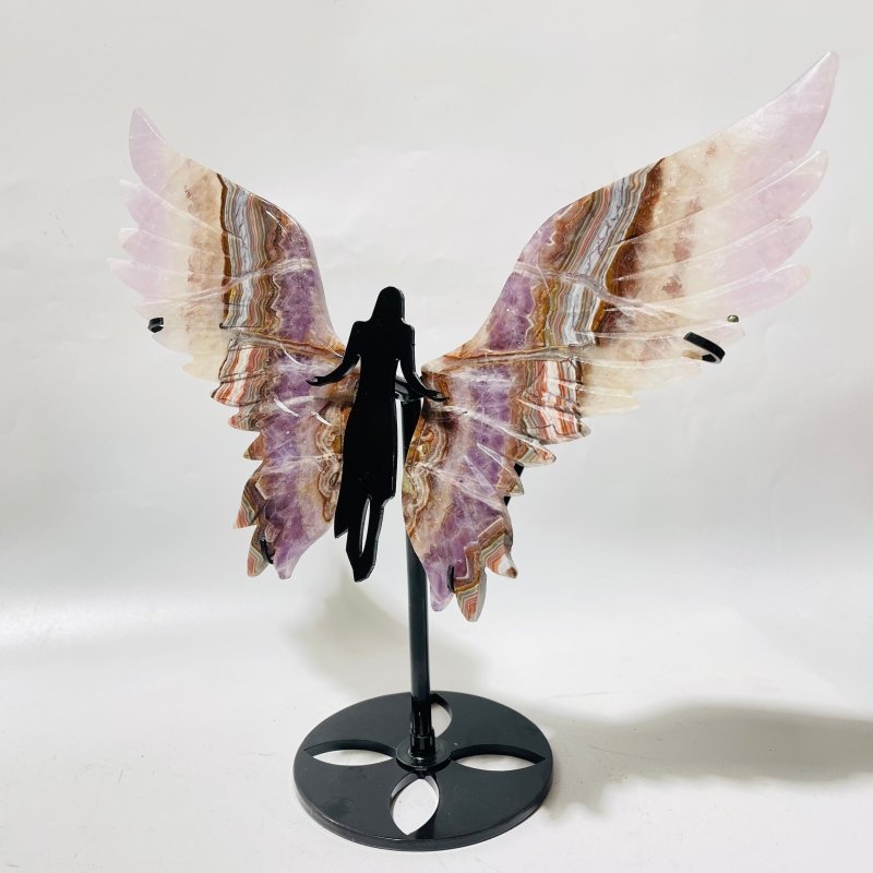Amethyst Mixed Striped Agate Angel Wing Carving With Stand -Wholesale Crystals