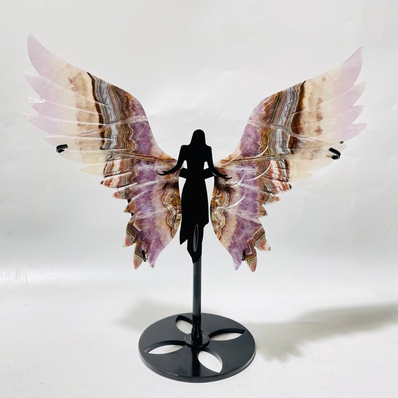 Amethyst Mixed Striped Agate Angel Wing Carving With Stand -Wholesale Crystals