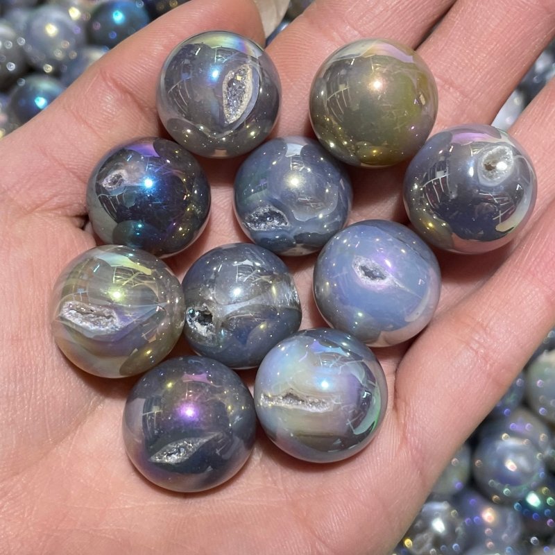 Aura Mini Geode Druzy Agate Spheres Wholesale - Wholesale Crystals